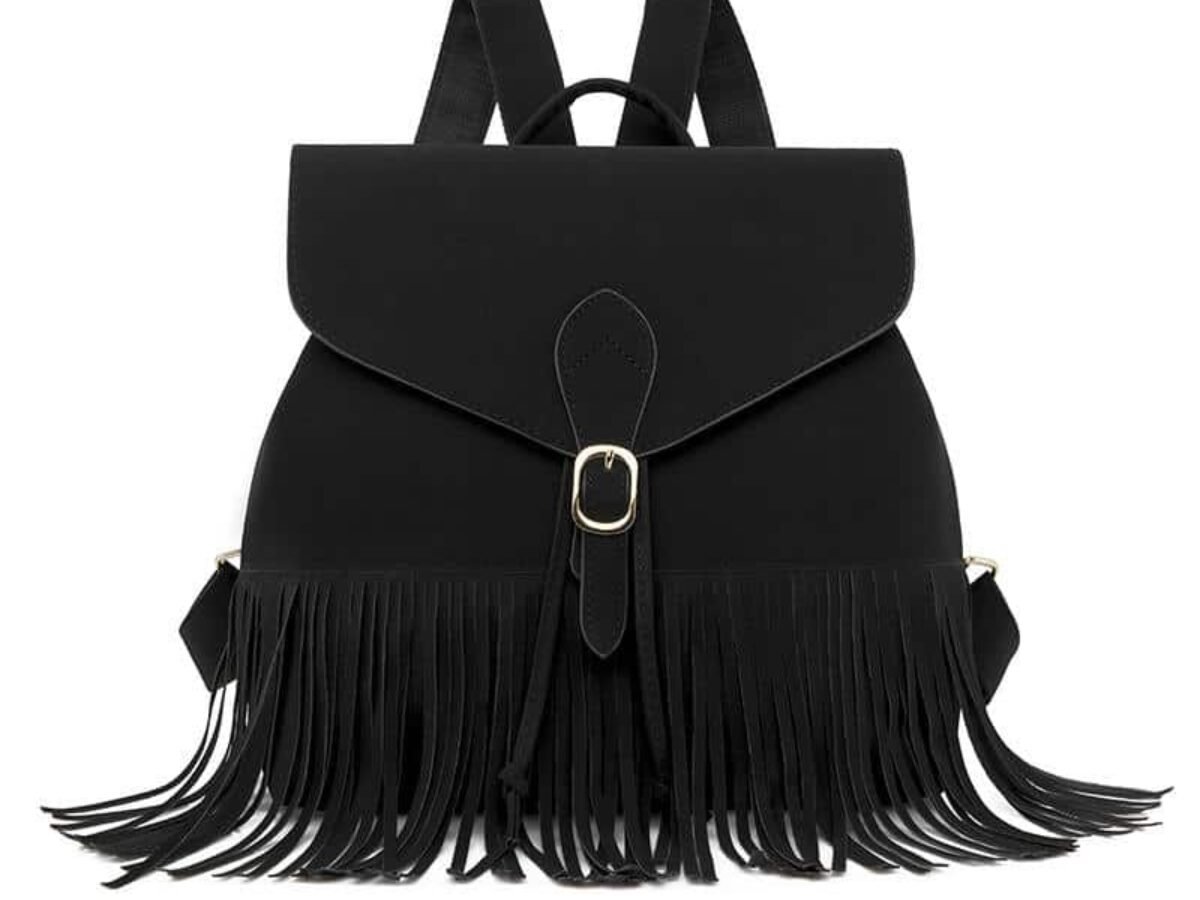 Textured Mini Backpack with Tassel
