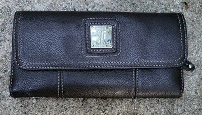 Tignanello leather wallet with multiple card slots zip compartments and genuine pebbled leather construction for women